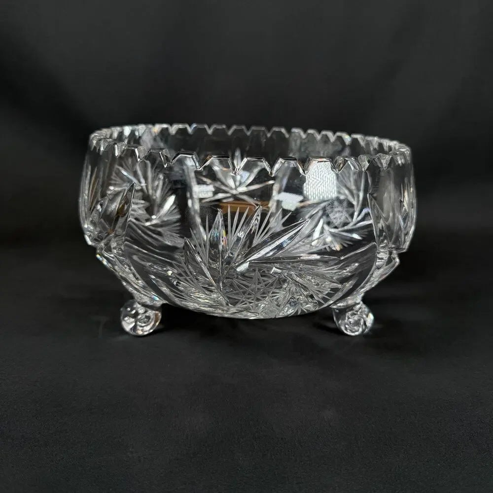 VINTAGE BOHEMIAN CUT CRYSTAL Glass PINWHEEL SERVING CANDY BOWL